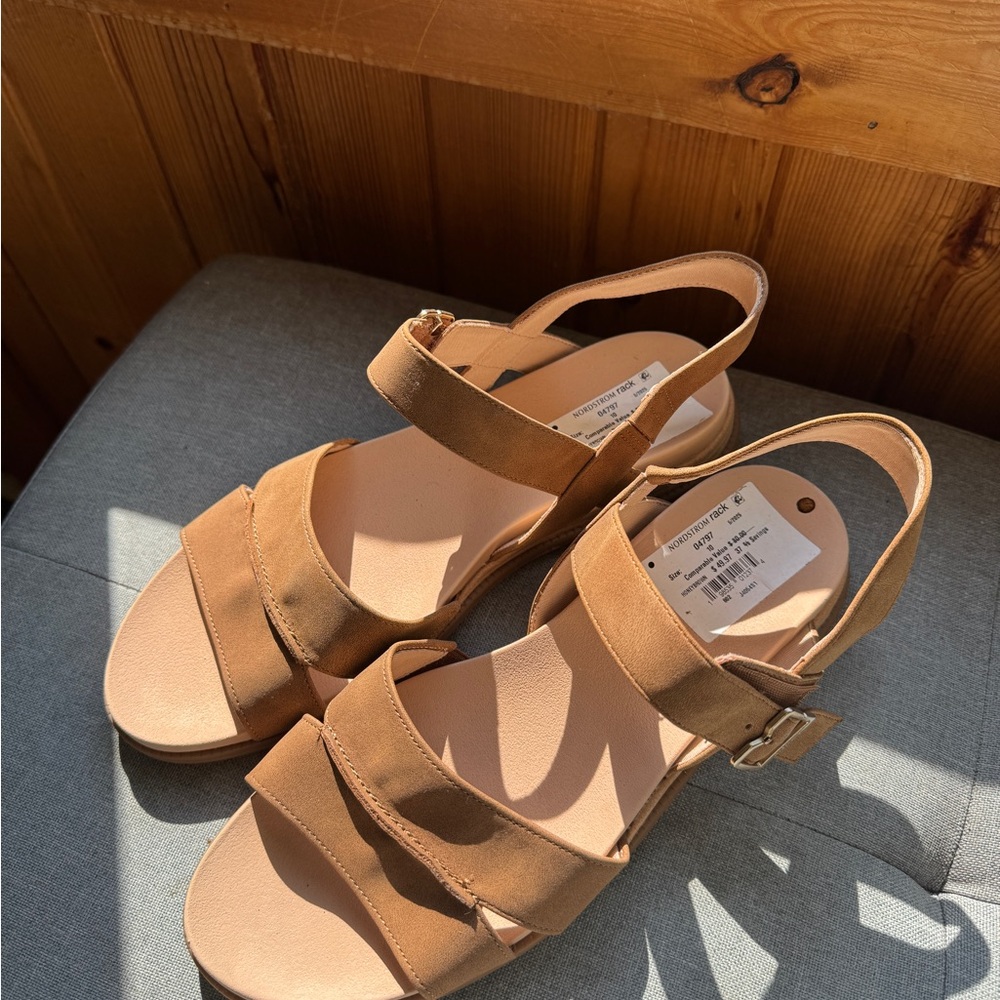 Dr. Scholl's Tan Sandals - strappy, comfy, Velcro closure